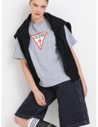 GUESS JEANS Tricou lejer cu decolteu la baza gatului - Rosu/Alb/Gri melange