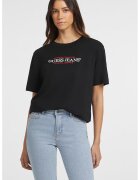 GUESS JEANS Tricou lejer cu imprimeu logo si decolteu la baza gatului - Negru