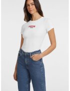 GUESS JEANS Tricou slim fit cu decolteu la baza gatului - Alb