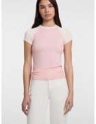 GUESS JEANS Tricou uni din amestec de bumbac - Roz deschis