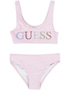 GUESS KIDS Costum de baie in doua piese cu logo cu strasuri - Roz pal