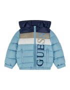 GUESS KIDS Geaca cu vatelina - imprimeu logo si gluga - Albastru inchis/Albastru glaciar/Bej deschis