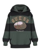 GUESS KIDS Hanorac cu buzunar kangaroo - imprimeu grafic si model in dungi - Negru/Verde padure