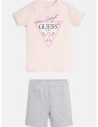 GUESS KIDS Pijama de bumbac cu tricou si pantaloni scurti - Gri/Roz