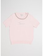 GUESS KIDS Pulover cu logo din strasuri si maneci scurte - Roz pal