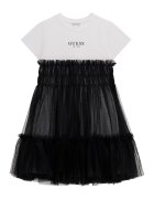 GUESS KIDS Rochie cu decolteu la baza gatului si aplicatii din tul - Alb/Negru