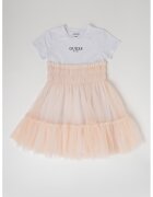 GUESS KIDS Rochie cu decolteu la baza gatului si aplicatii din tul - Piersica/Alb optic