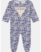 GUESS KIDS Salopeta cu imprimeu floral si logo - Albastru inchis/Roz pastel/Alb murdar