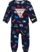 GUESS KIDS Salopeta din amestec de bumbac cu botosei si imprimeu logo - Albastru ultramarin/Albastru royal/Verde fistic