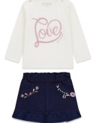 GUESS KIDS Set de bluza cu broderie text si fusta-pantalon - 2 Piese - Lila/Alb murdar/Bleumarin