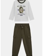 GUESS KIDS Set de bluza cu decolteu rotund si pantaloni cargo - 2 piese - Albastru inchis/Kaki/Alb optic