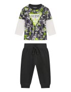 GUESS KIDS Set de bluza de trening cu imprimeu logo si pantaloni de trening - 2 Piese - Alb/Verde lime/Gri antracit