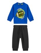 GUESS KIDS Set de bluza de trening cu imprimeu si pantaloni de trening cu snur - 2 piese - Negru stins/Albastru royal/Verde masliniu