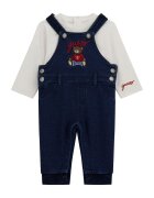 GUESS KIDS Set de bluza si salopeta cu logo brodat - 2 Piese - Rosu/Alb murdar/Bleumarin