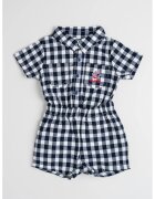 GUESS KIDS Set de body cu model gingham si pantaloni scurti - Alb optic/Bleumarin