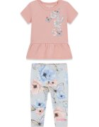 GUESS KIDS Set de colanti si tricou cu fluture - Albastru pastel/Roz prafuit