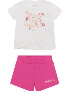 GUESS KIDS Set de pantaloni scurti si tricou din amestec de bumbac cu detalii brodate - 2 Piese - Alb/Roz