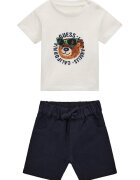 GUESS KIDS Set de pantaloni scurti si tricou din bumbac cu logo - 2 piese - Crem/Bleumarin