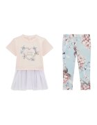 GUESS KIDS Set de rochie evazata si colanti evazati - Albastru lavanda/Roz pastel/Piersica