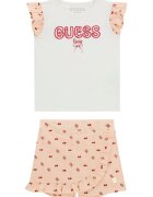 GUESS KIDS Set de tricou cu logo si fusta-pantaloni cu volane - Alb/Piersica