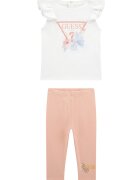 GUESS KIDS Set de tricou si colanti - Alb/Roz somon