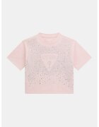 GUESS KIDS Tricou crop cu logo si strasuri - Roz/Argintiu