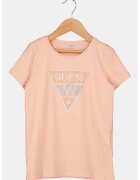 GUESS KIDS Tricou cu decolteu la baza gatului si aplicatie logo din strasuri - Roz somon