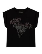 GUESS KIDS Tricou cu decolteu la baza gatului si aplicatii din strasuri - Negru