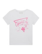 GUESS KIDS Tricou cu decolteu la baza gatului si imprimeu logo - Alb/Roz deschis