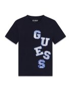 GUESS KIDS Tricou cu decolteu la baza gatului si imprimeu logo - Albastru ultramarin