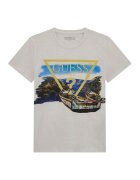 GUESS KIDS Tricou cu decolteu la baza gatului si imprimeu - Maro/Gri deschis/Albastru