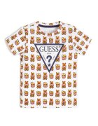 GUESS KIDS Tricou cu imprimeu si decolteu la baza gatului - Alb/Maro/Galben