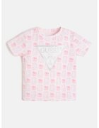GUESS KIDS Tricou cu imprimeu si decolteu la baza gatului - Roz pastel/Alb optic