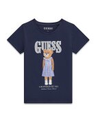 GUESS KIDS Tricou cu logo si imprimeu cu ursulet - Alb/Maro/Albastru ultramarin