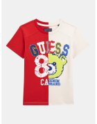 GUESS KIDS Tricou cu model in doua tonuri si logo - Rosu/Alb murdar/Verde fistic