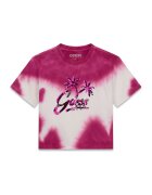 GUESS KIDS Tricou cu model tie-dye si imprimeu logo cu paiete - Alb/Visiniu