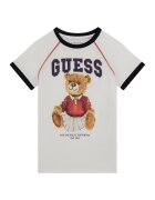 GUESS KIDS Tricou de bumbac cu maneci raglan - Alb fildes/Maro deschis/Bleumarin
