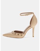 GUESS Pantofi din piele si piele ecologica cu varf ascutit - Maro nisip
