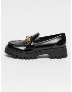 GUESS Pantofi loafer de piele ecologica lacuita cu detaliu de lant Almosty - Auriu/Negru