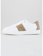 GUESS Pantofi sport de piele ecologica cu model monograma - Alb/Maro taupe