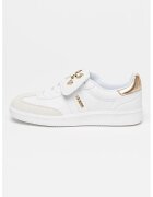 GUESS Pantofi sport de piele ecologica si piele intoarsa cu decoratii metalice - Alb/Auriu