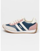 GUESS Pantofi sport de piele ecologica si piele intoarsa cu model colorblock - Alb fildes/Albastru inchis/Roz
