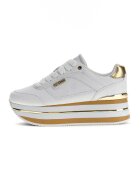 GUESS Pantofi sport din piele ecologica cu model monograma si platforma - Alb/Auriu