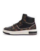GUESS Pantofi sport mid-high de piele ecologica cu segmente logo - Maro inchis/Negru
