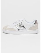 GUESS Pantofi sport perforati cu insertii de piele intoarsa - Alb/Argintiu