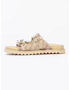 GUESS Papuci cu monograma si lant decorativ - Auriu/Maro deschis