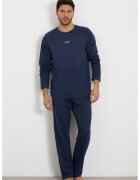 GUESS Pijama de bumbac cu pantaloni lungi si imprimeu logo - Albastru prafuit