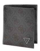 GUESS Portofel pliabil de piele cu model monograma - Negru stins/Gri inchis