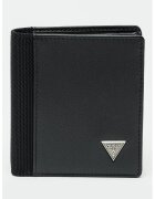 GUESS Portofel pliabil din piele cu garnitura din material textil - Negru