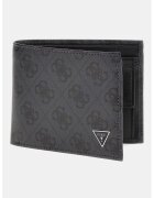 GUESS Portofel pliabil din piele cu imprimeu logo Milano - Negru/Gri carbune
